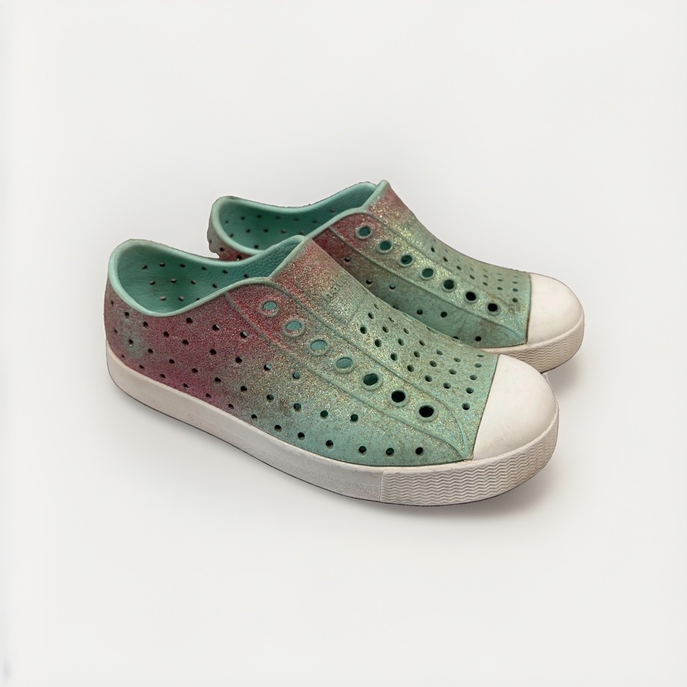 Native Jefferson Kids C12 Aqua Pink Glitter Ombre Slip On Water Shoes